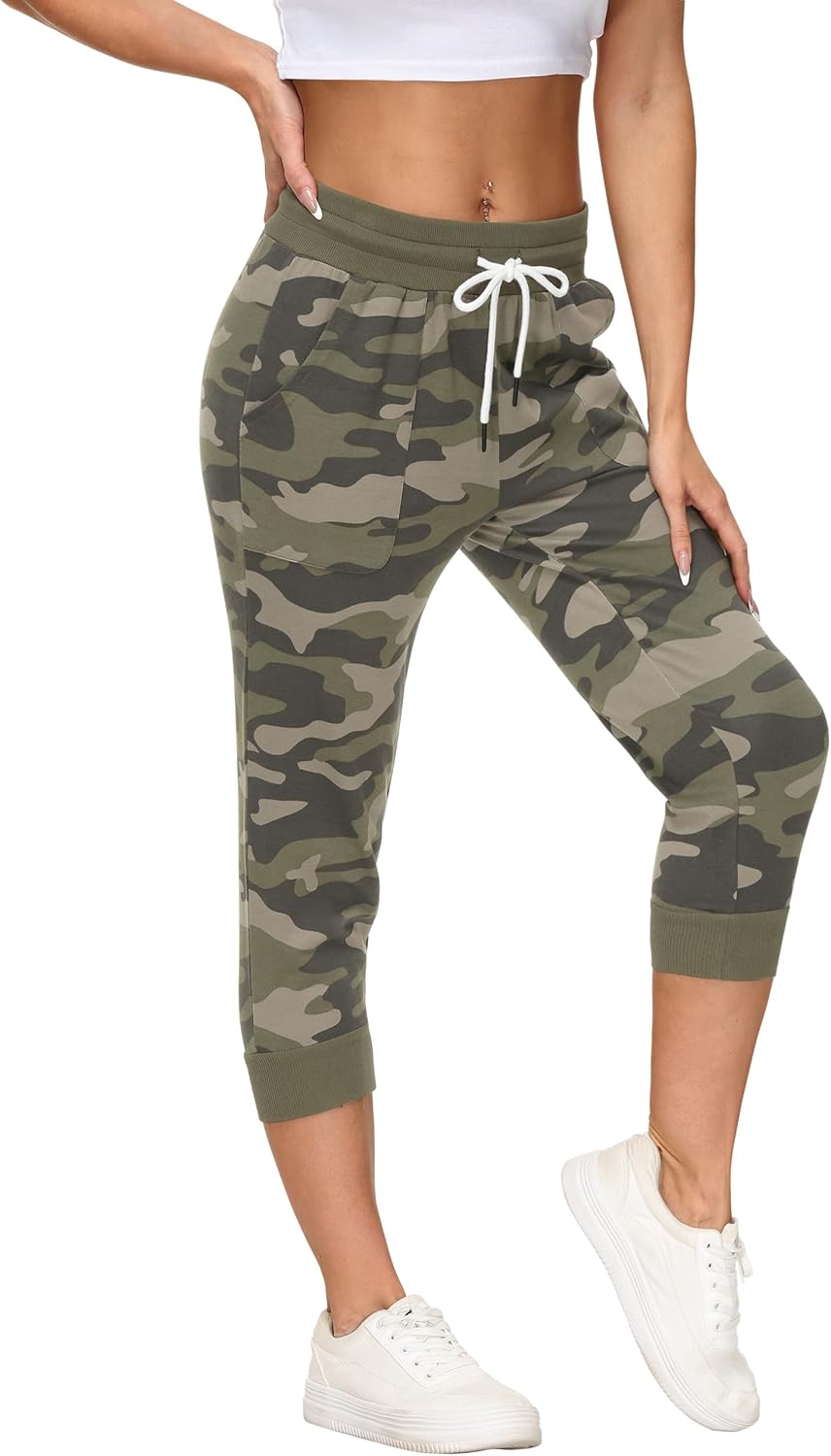 SPECIALMAGIC Women's Capri Sweatpants Cropped Jogger Running Pants Lounge Loose Fit Drawstring Waist with Side Pockets
