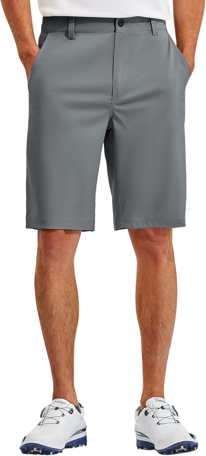 PULI Men's 10" Golf Shorts Dress Casual Summer Flat Front Lightweight Travel Short with Pockets
