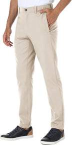 PULI Men's Golf Pants Stretch Slim Fit Casual Work Hiking Tapered Waterproof Pants with Pockets