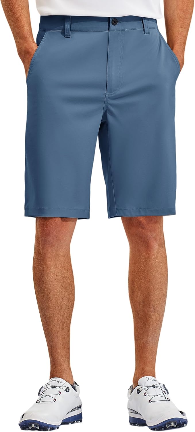 PULI Men's 10" Golf Shorts Dress Casual Summer Flat Front Lightweight Travel Short with Pockets