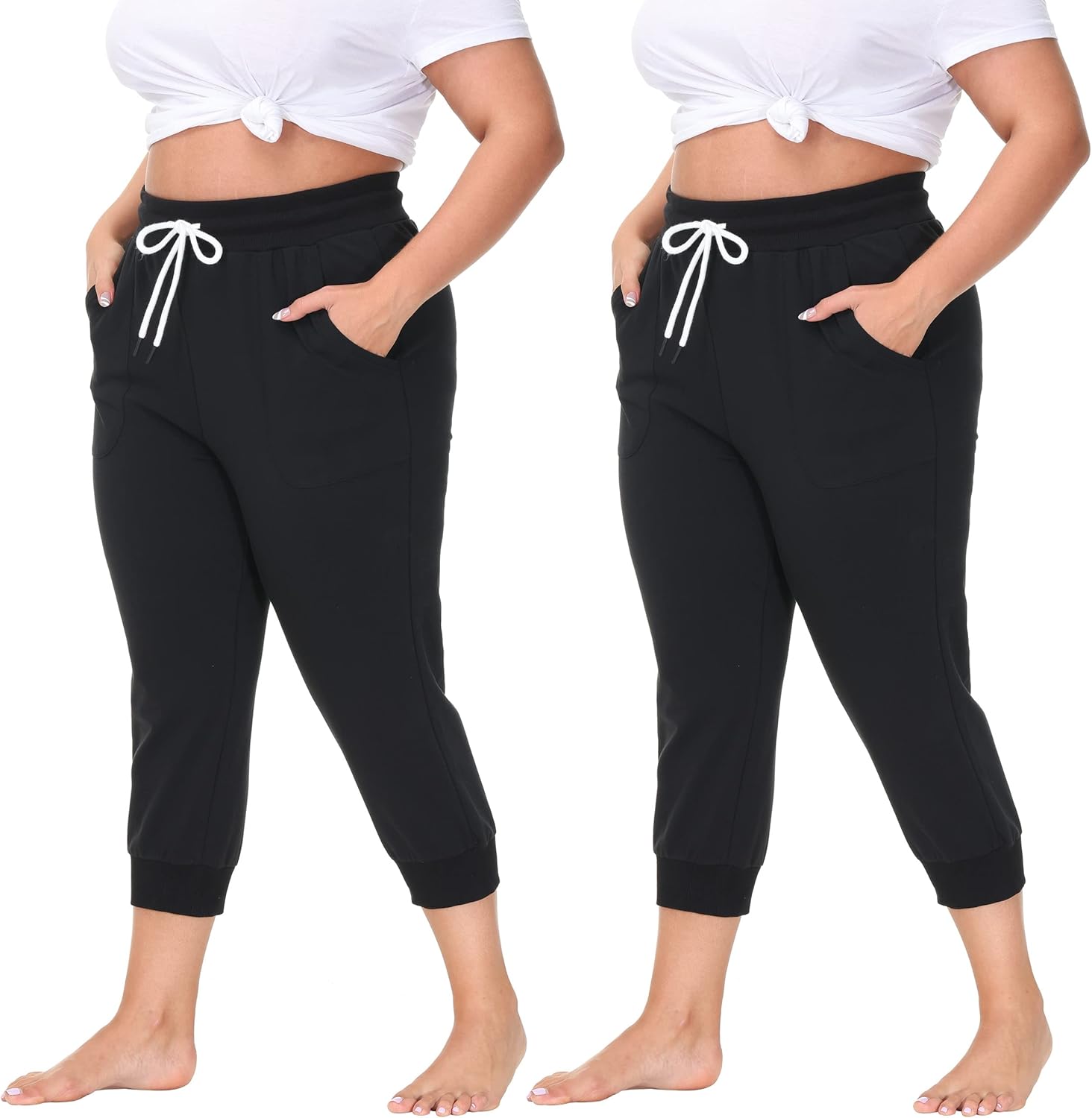 SPECIALMAGIC Women's Capri Sweatpants Cropped Jogger Running Pants Lounge Loose Fit Drawstring Waist with Side Pockets
