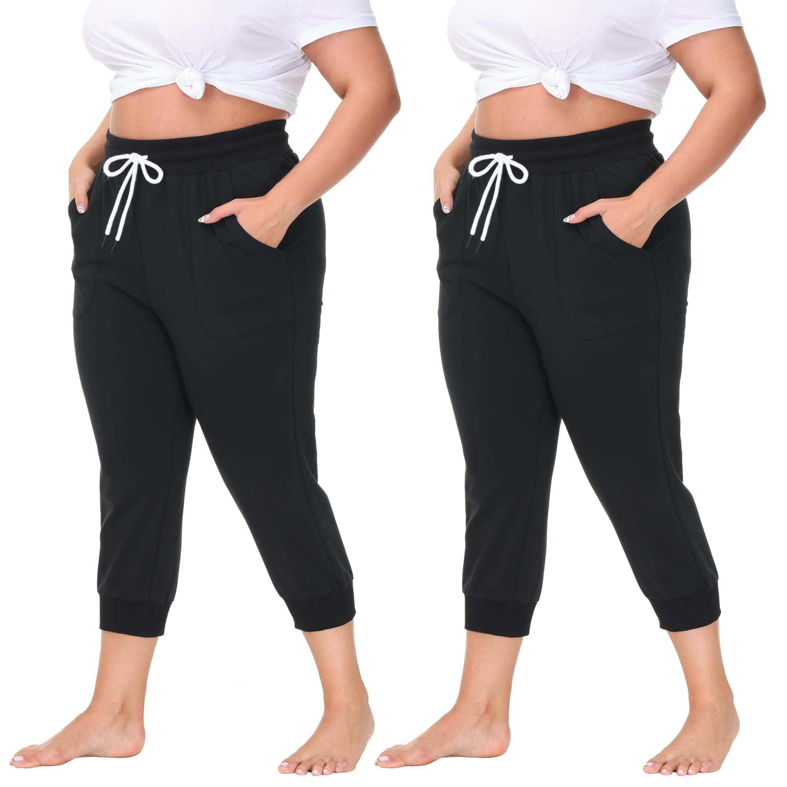 SPECIALMAGIC Women's Capri Sweatpants Cropped Jogger Running Pants Loose Fit Drawstring Waist with Side Pockets - 2pack