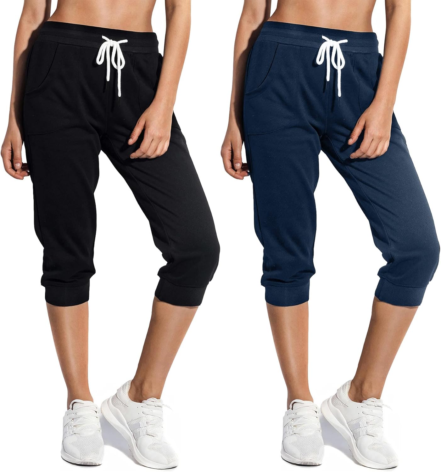 SPECIALMAGIC Women's Capri Sweatpants Cropped Jogger Running Pants Lounge Loose Fit Drawstring Waist with Side Pockets