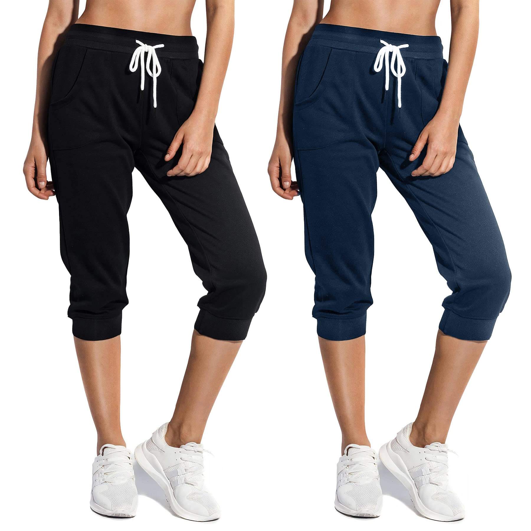 SPECIALMAGIC Women's Capri Sweatpants Cropped Jogger Running Pants Loose Fit Drawstring Waist with Side Pockets - 2pack