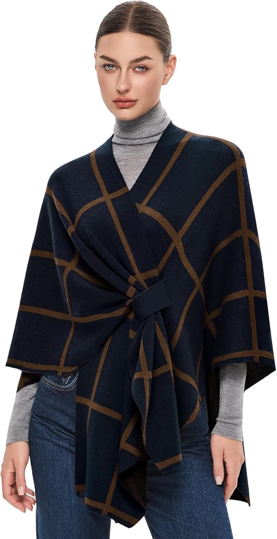 PULI Women's Elegant Shawl Wraps Soft Open Front Poncho Sweater for Spring Fall Winter