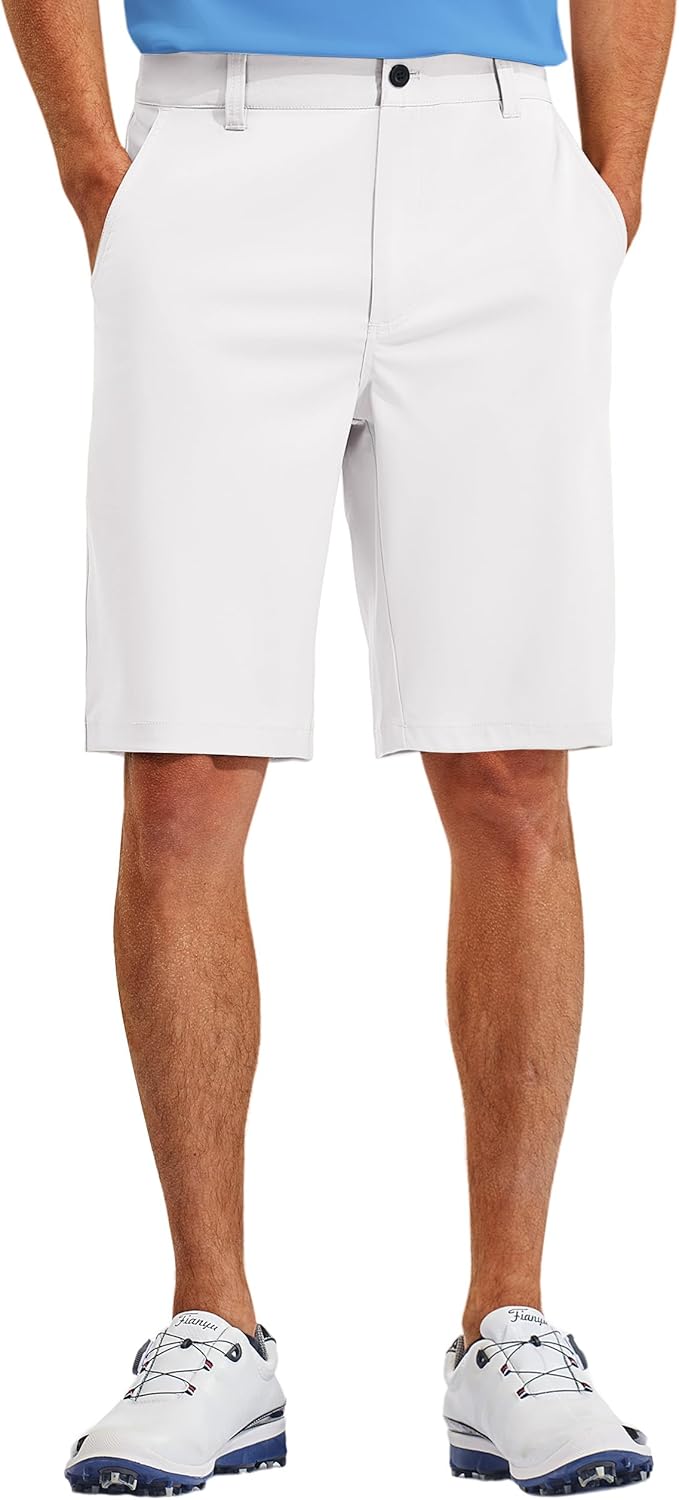 PULI Men's 10" Golf Shorts Dress Casual Summer Flat Front Lightweight Travel Short with Pockets, White / 36 PULI Men's 10" Golf Shorts Dress Casual Summer Flat Front Lightweight Travel Short with Pockets, White / 36