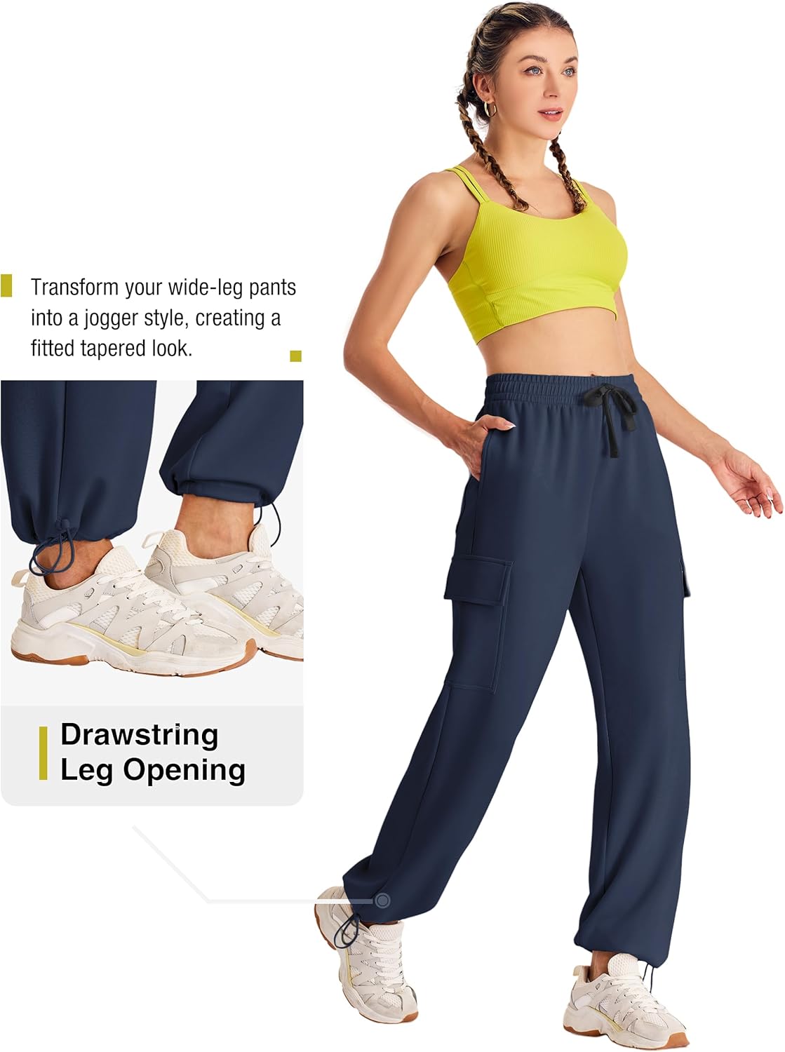 Women's Cargo Sweatpants Wide Leg High Waisted Baggy Sweat Pants Fall Flared Joggers with Pockets