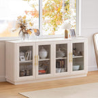 63" Buffet Cabinet with Storage, Modern Sideboard with 4 Glass Doors, Large Dining Room Credenza, TV Stand & Coffee Bar Cabinet