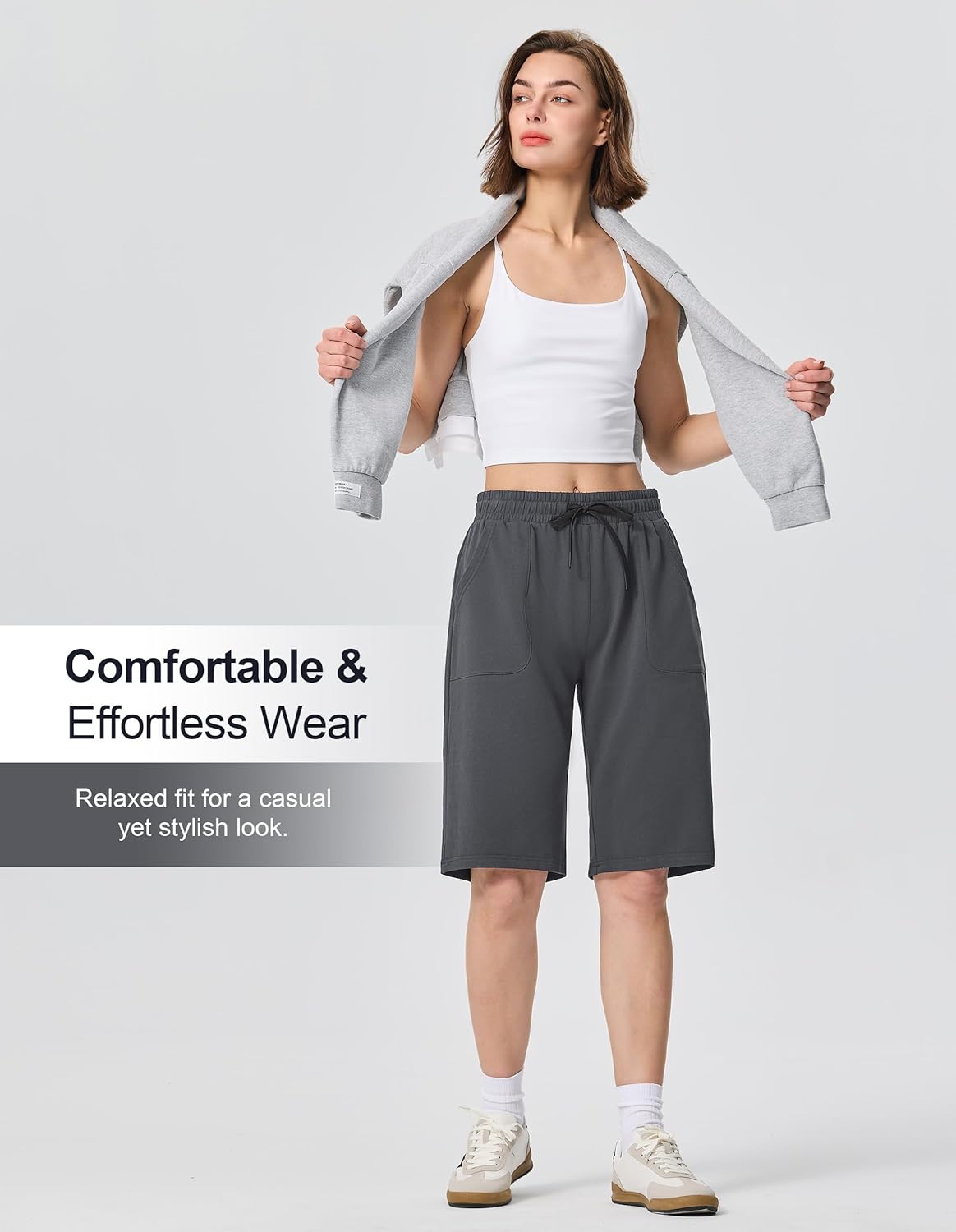 SPECIALMAGIC Women's Cotton Sweat Shorts with Pockets 12" Athletic Lounge Sports Workout Bermuda Knee Shorts