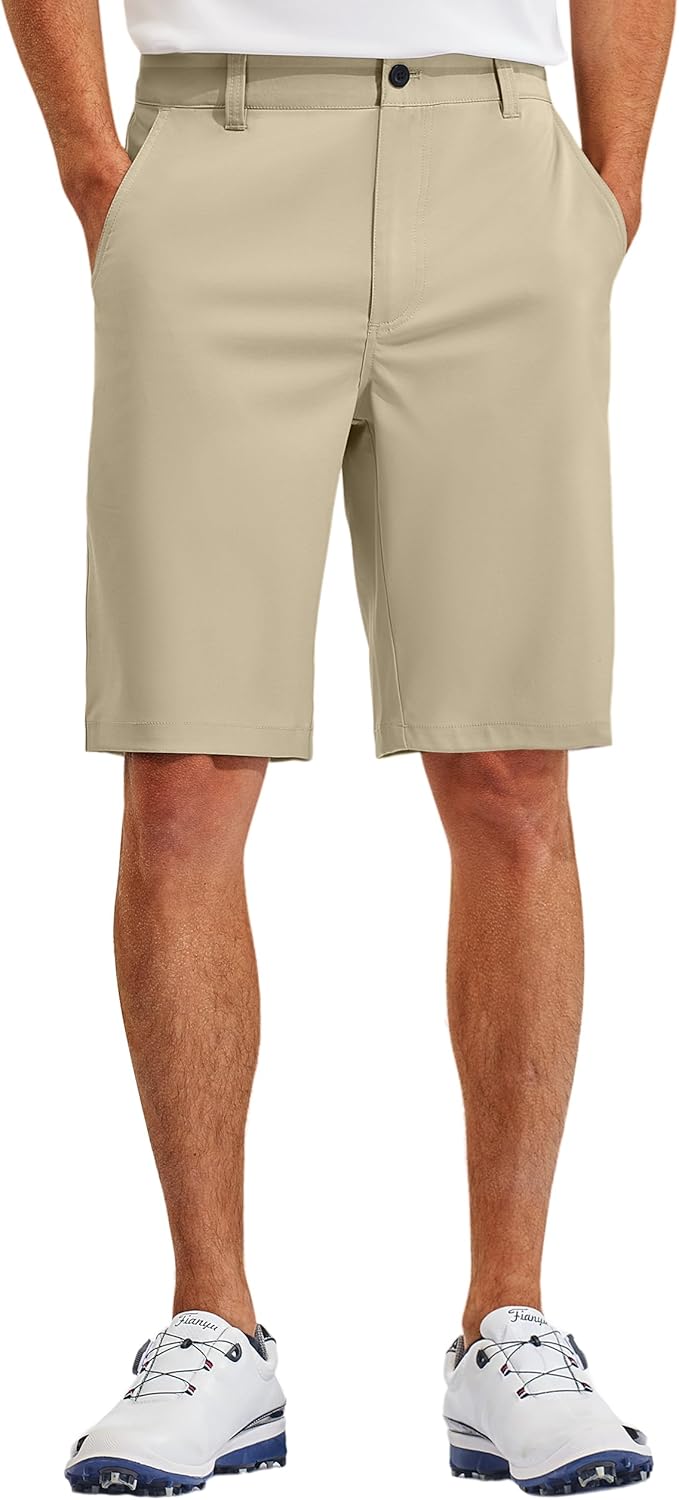 PULI Men's 10" Golf Shorts Dress Casual Summer Flat Front Lightweight Travel Short with Pockets