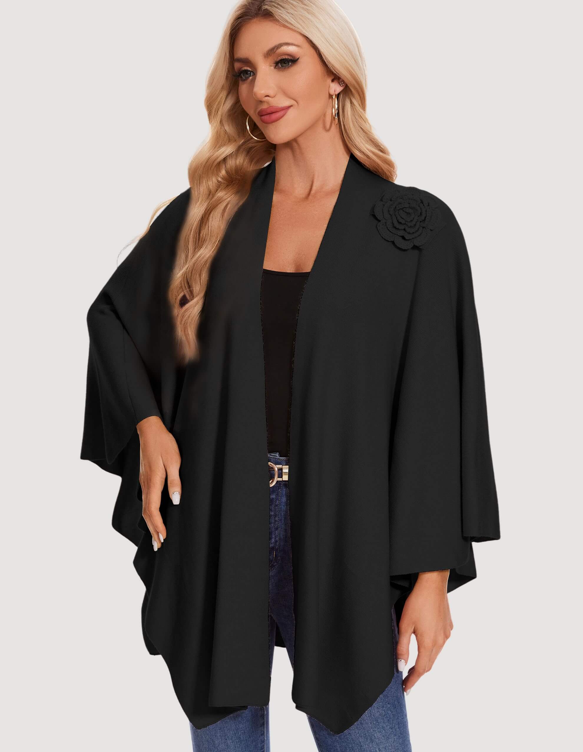 PULI Womens Elegant Cross Front Shawl Wraps Floral Wraps Soft Ponchos Cape Warm Travel Shawls