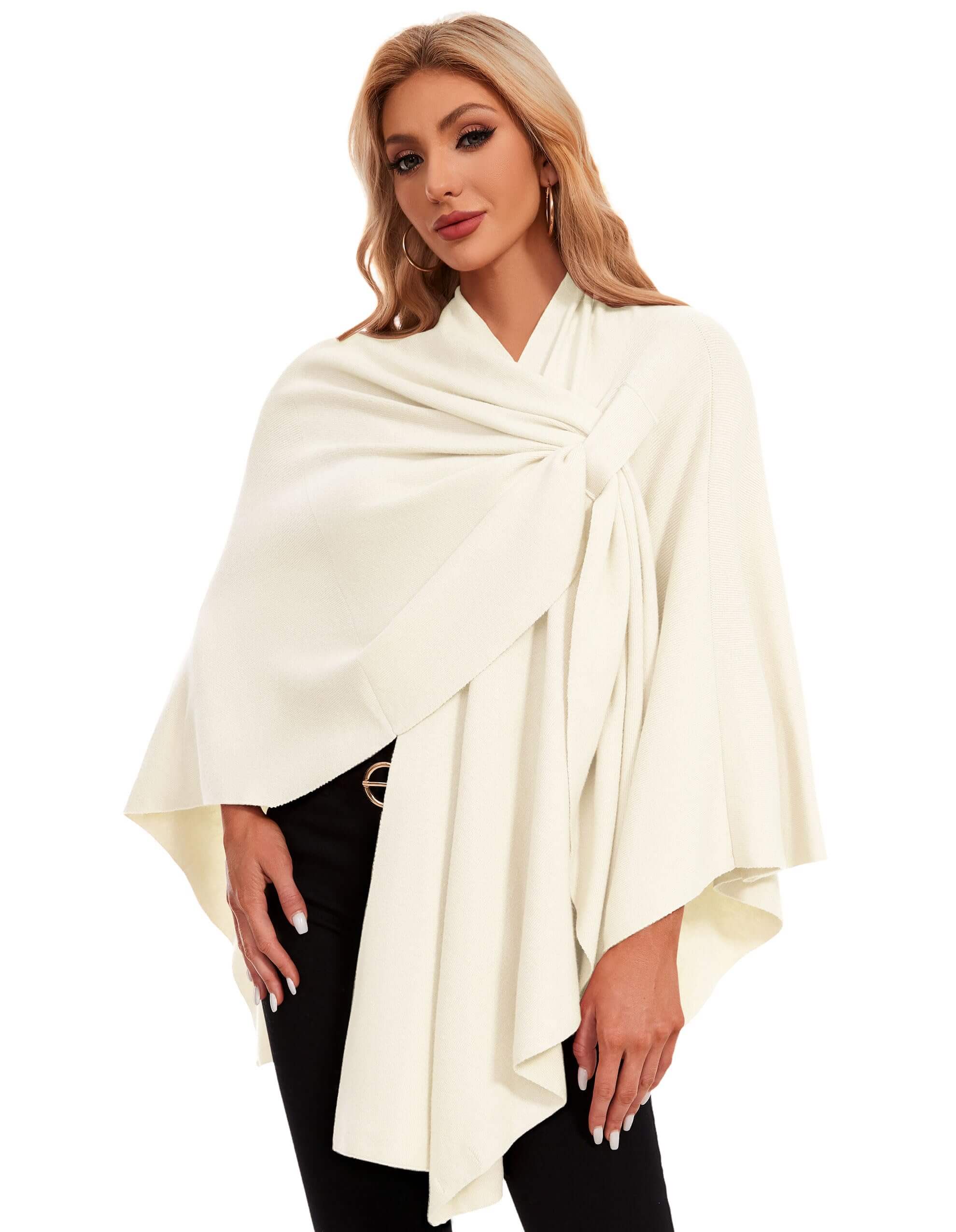 PULI Womens Elegant Cross Front Shawl Wraps Knitted Ponchos Cape Light Weight Poncho Sweater Soft Warm Travel Wraps