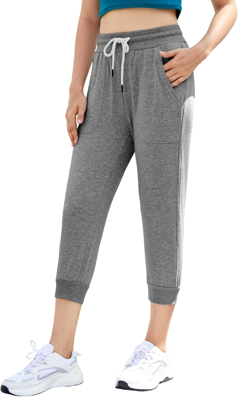 SPECIALMAGIC Women's Capri Sweatpants Cropped Jogger Running Pants Lounge Loose Fit Drawstring Waist with Side Pockets