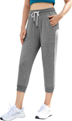 SPECIALMAGIC Women's Capri Sweatpants Cropped Jogger Running Pants Lounge Loose Fit Drawstring Waist with Side Pockets