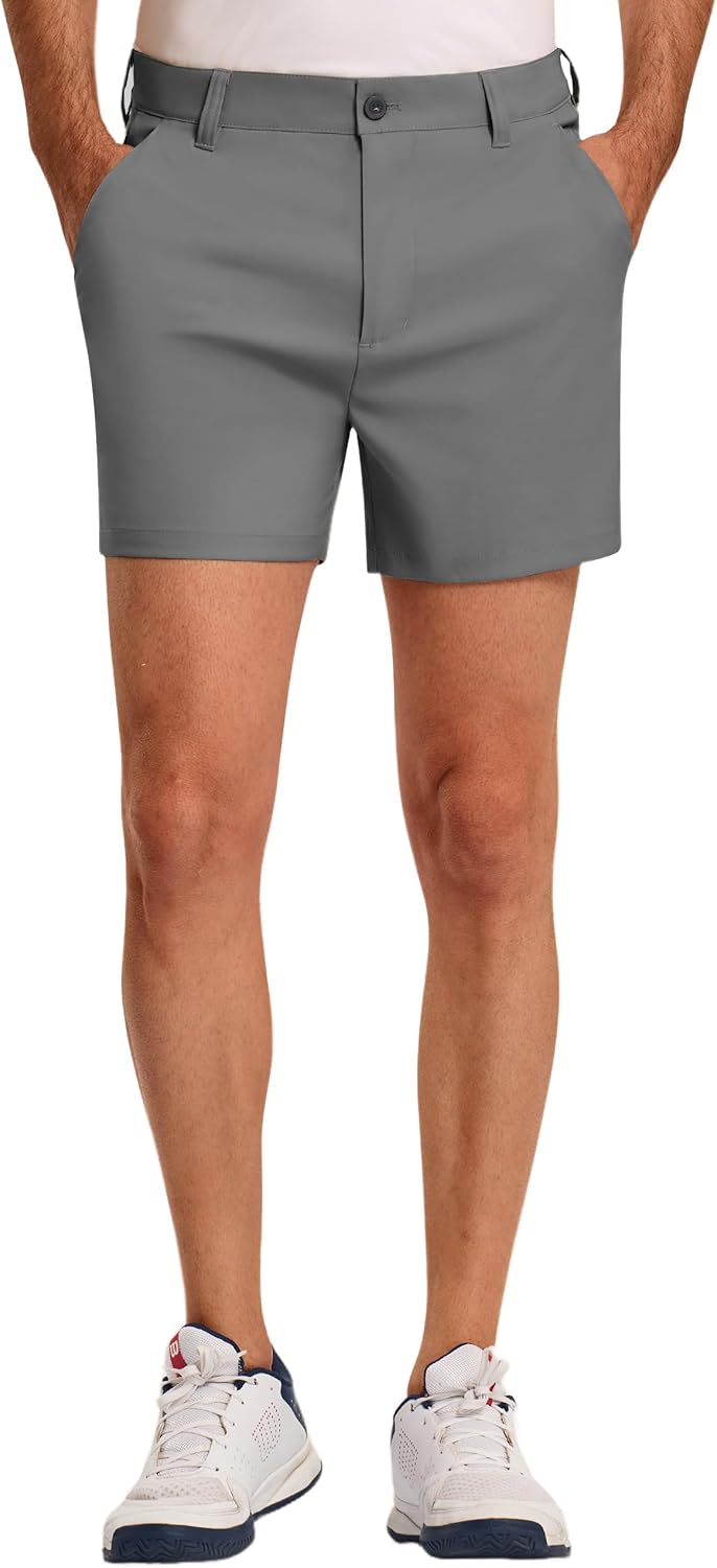 PULI Golf Shorts Men‘s 5 Inch Inseam Relaxed Fit Stretch Dress Lightweight Casual Travel Quick Dry Summer Shorts