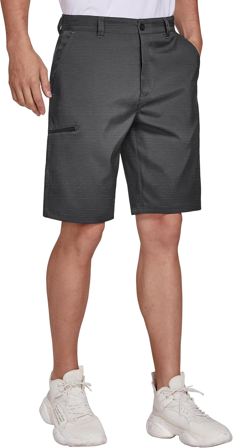 PULI Men's Golf Hybrid Dress Shorts Casual Summer Stretch Flat Front Lightweight Hiking Shorts Quick Dry with Pockets