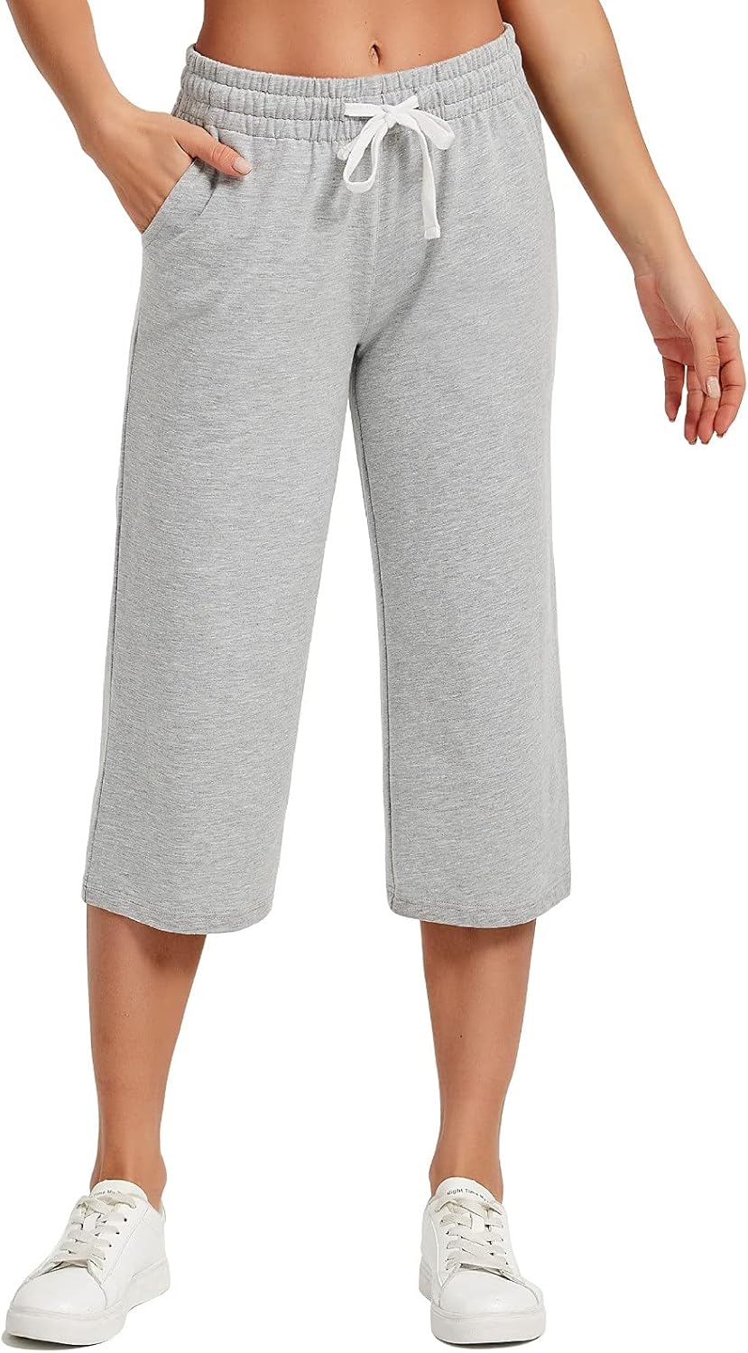 SPECIALMAGIC Women's Capri Pants Cotton Yoga Wide Leg Pajama Pants Capris Sweatpants Sports