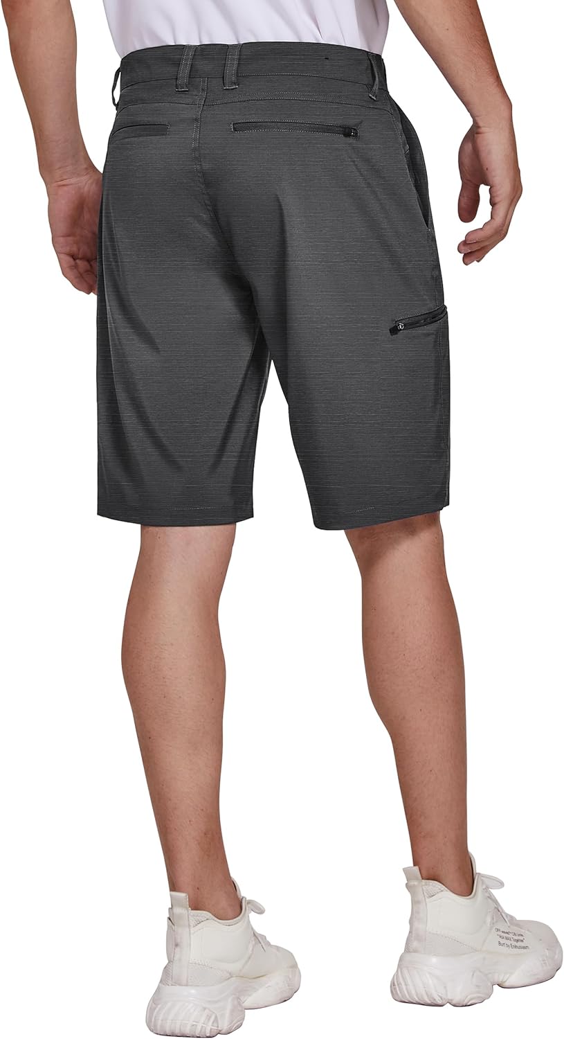 PULI Men's Golf Hybrid Dress Shorts Casual Summer Stretch Flat Front Lightweight Hiking Shorts Quick Dry with Pockets