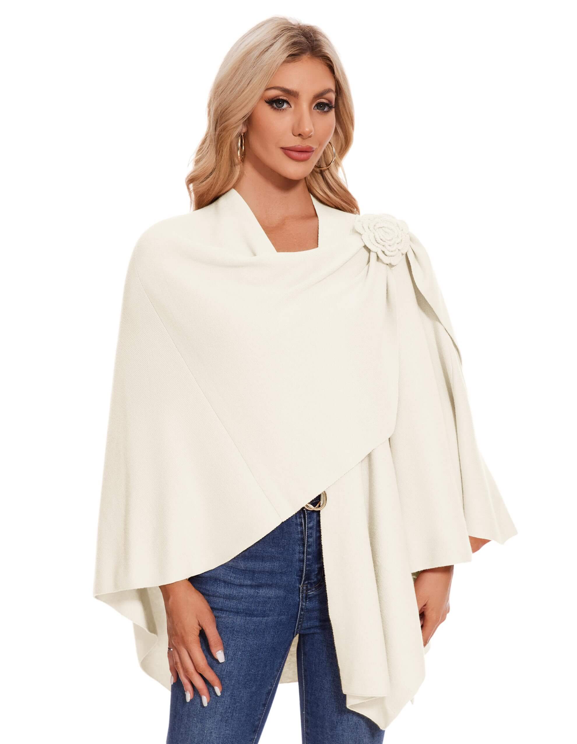 PULI Womens Elegant Cross Front Shawl Wraps Floral Wraps Soft Ponchos Cape Warm Travel Shawls