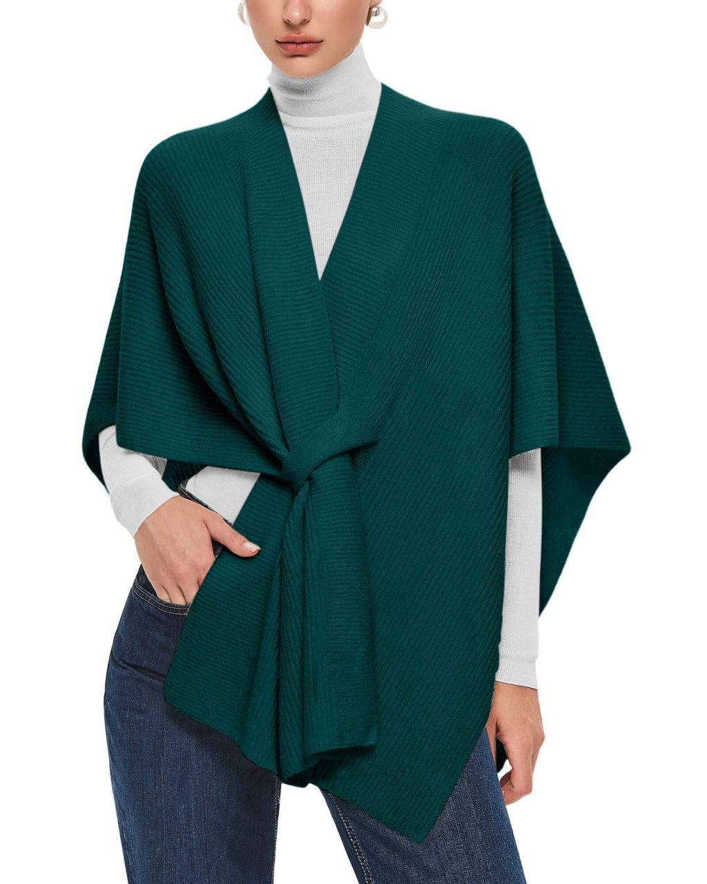 PULI Women's Shawl Wraps Casual Warm Travel Shawls Knit Poncho Sweater with Crossover Front