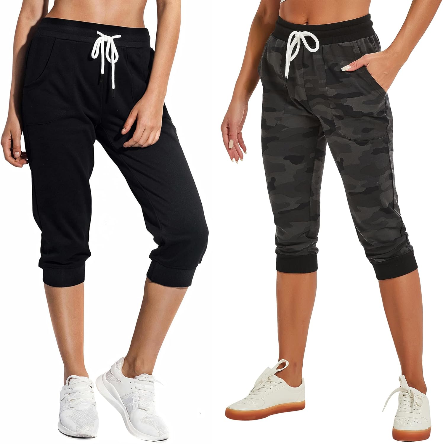 SPECIALMAGIC Women's Capri Sweatpants Cropped Jogger Running Pants Lounge Loose Fit Drawstring Waist with Side Pockets