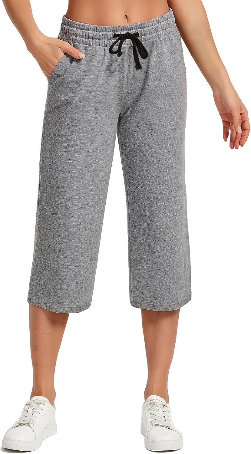 SPECIALMAGIC Women's Capri Pants Cotton Yoga Wide Leg Pajama Pants Capris Sweatpants Sports