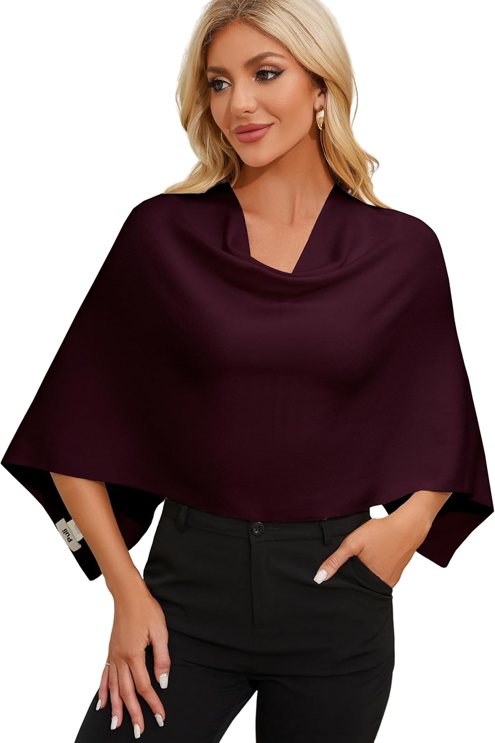 PULI Women's Capri Poncho Sweater Cropped Versatile Shawl Soft Knit Wraps Cowl Neck Short Tops