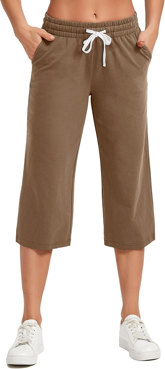 SPECIALMAGIC Women's Capri Pants Cotton Yoga Wide Leg Pajama Pants Capris Sweatpants Sports