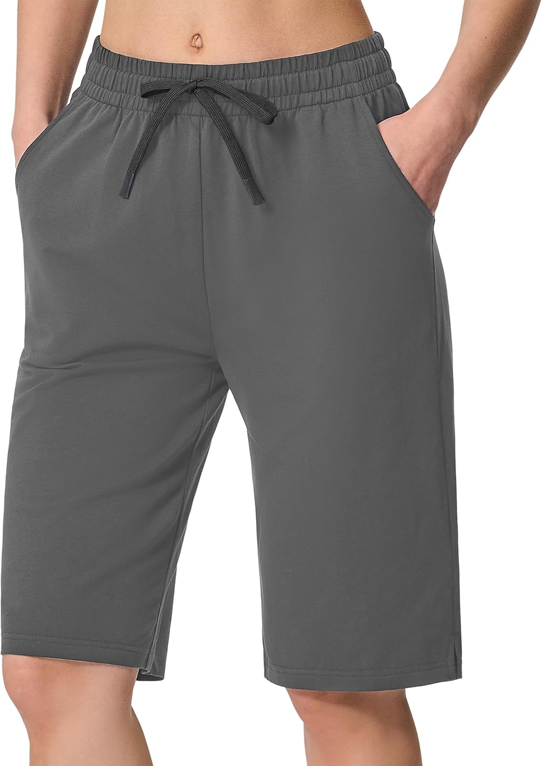 SPECIALMAGIC Women's 12" Bermuda Shorts with Pockets High Waisted Stretch Knee Length Sweat Shorts Long Workout Yoga Lounge