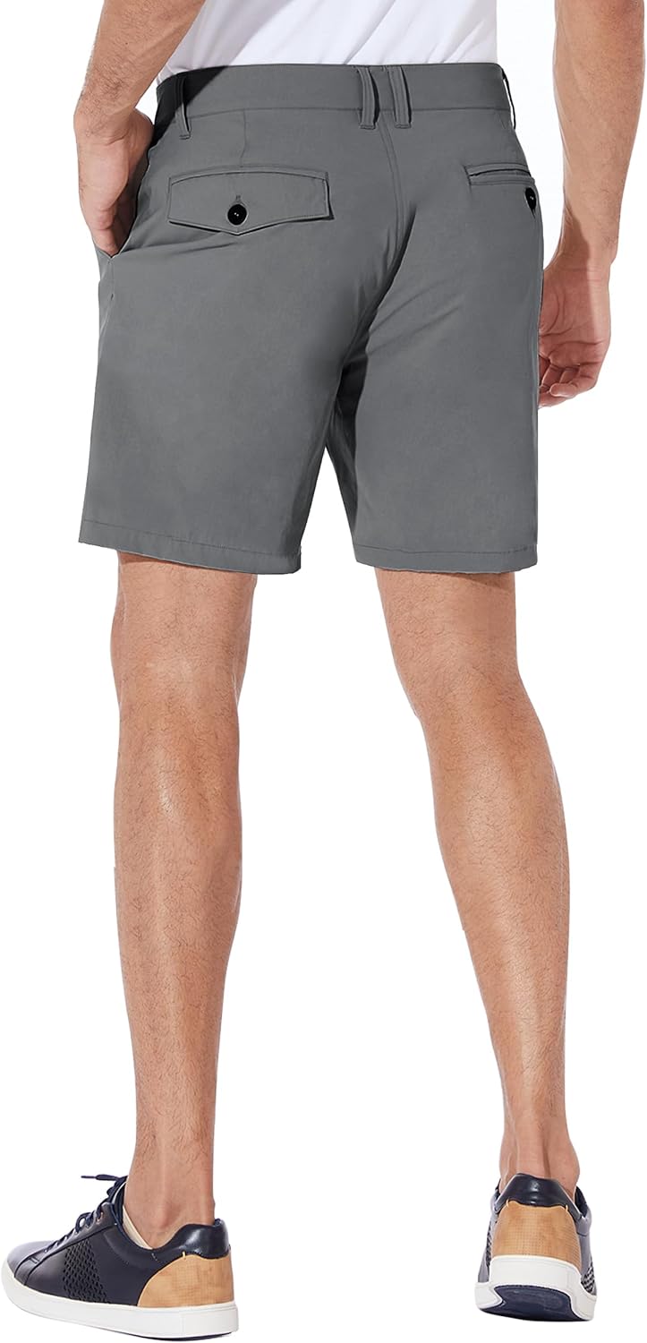 PULI Men's Golf Shorts Dress Flat Front Hybrid 7 Inch Stretch Lightweight Quick Dry Chino Casual with Pockets