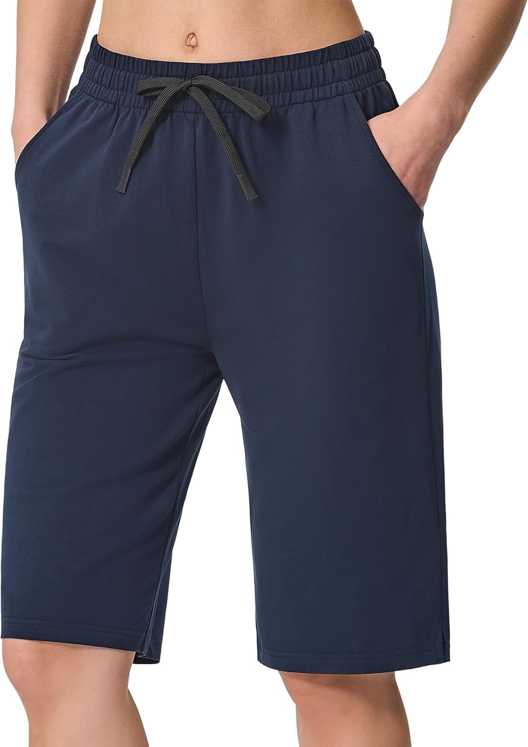 SPECIALMAGIC Women's 12" Bermuda Shorts with Pockets High Waisted Stretch Knee Length Sweat Shorts Long Workout Yoga Lounge