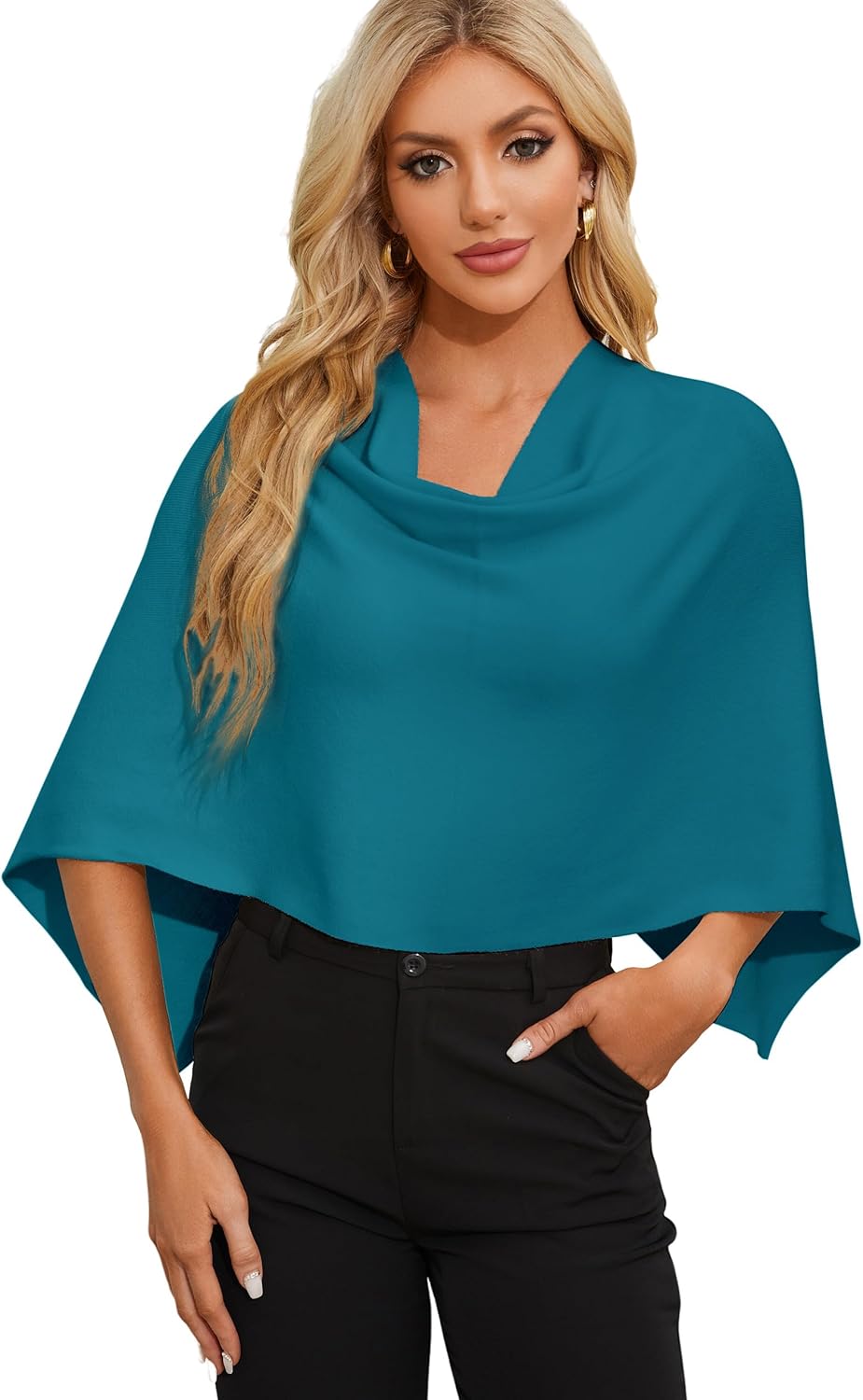 PULI Women's Capri Poncho Sweater Cropped Versatile Shawl Soft Knit Wraps Cowl Neck Short Tops