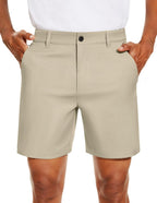 PULI Men's Golf Dress Shorts Flat Front 7 Inch Lightweight Quick Dry Chino Casual with Pockets