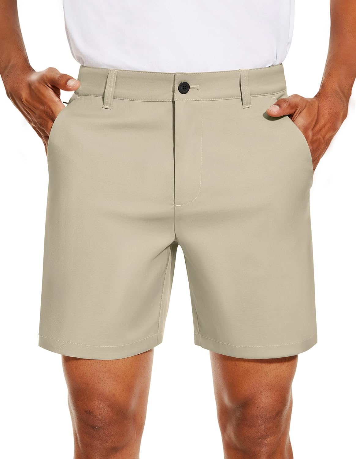 PULI Men's Golf Dress Shorts Flat Front 7 Inch Lightweight Quick Dry Chino Casual with Pockets
