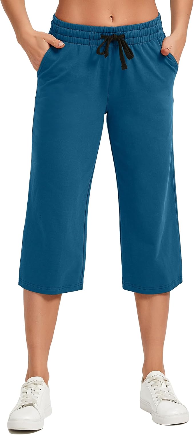 SPECIALMAGIC Women's Capri Pants Cotton Yoga Wide Leg Pajama Pants Capris Sweatpants Sports