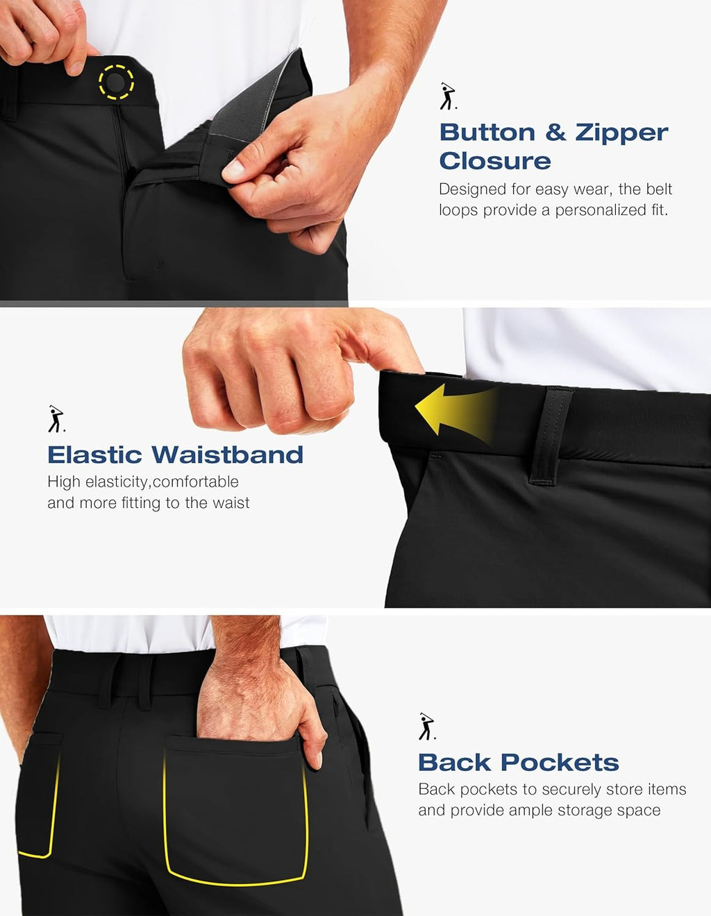 PULI Men's Golf Shorts 9 Inch Inseam Stretchy Water-Resistant with 5 Pockets for Travel Hiking Casual Business