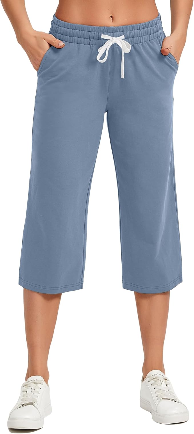 SPECIALMAGIC Women's Capri Pants Cotton Yoga Wide Leg Pajama Pants Capris Sweatpants Sports