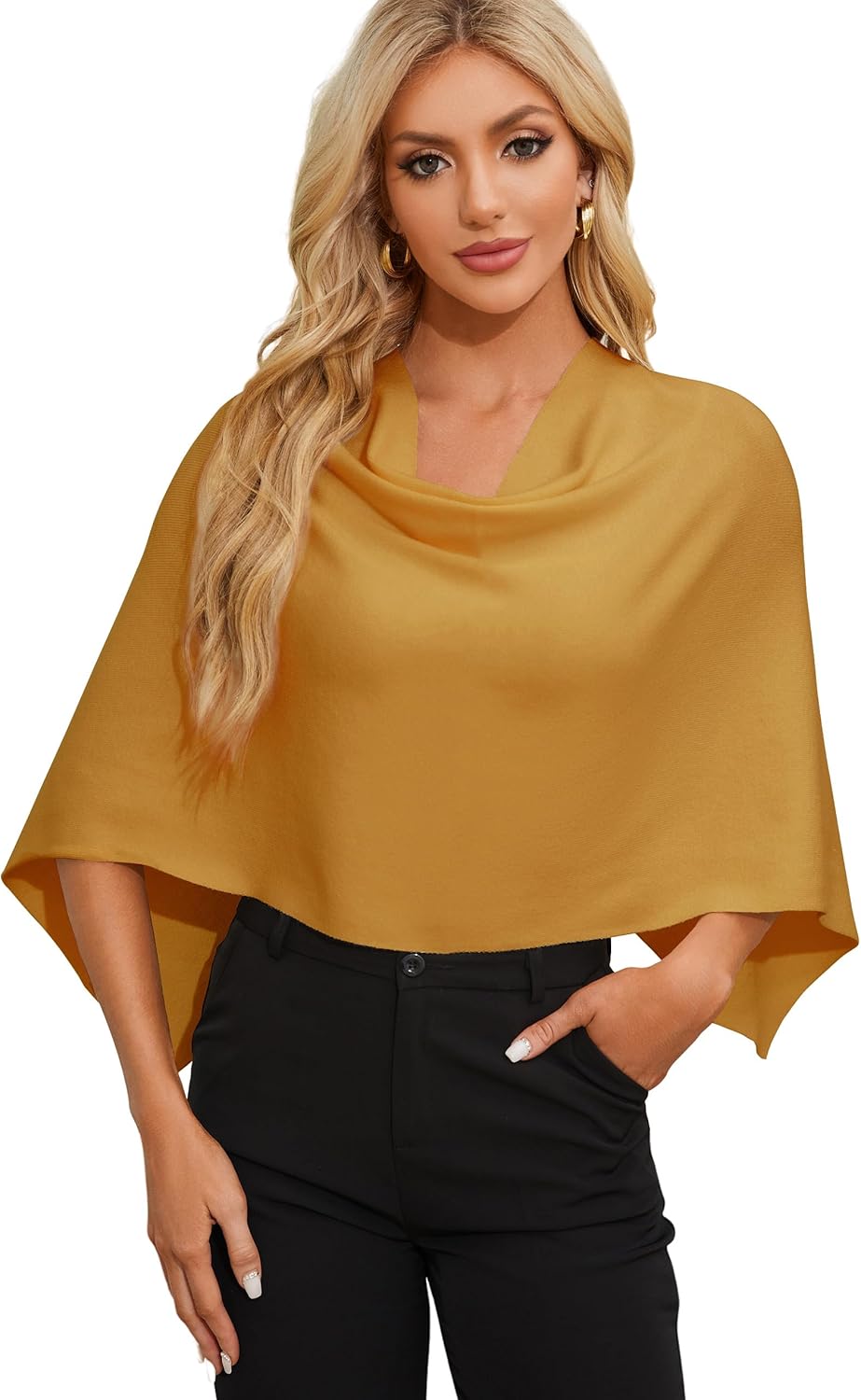 PULI Women's Capri Poncho Sweater Cropped Versatile Shawl Soft Knit Wraps Cowl Neck Short Tops