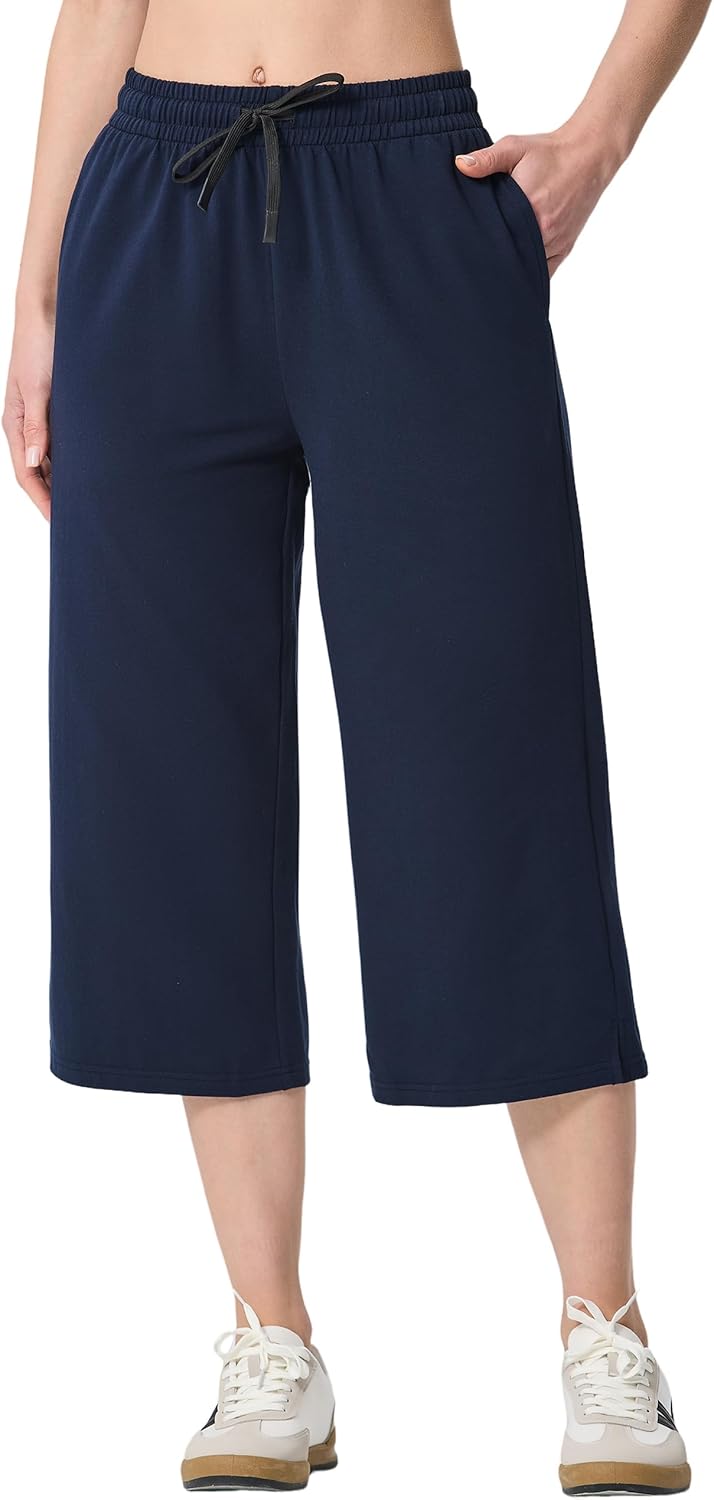 SPECIALMAGIC Women's Capri Pants Plus Size Loose Yoga Wide Leg Cotton Capri Sweatpants Drawstring Pajama Pants