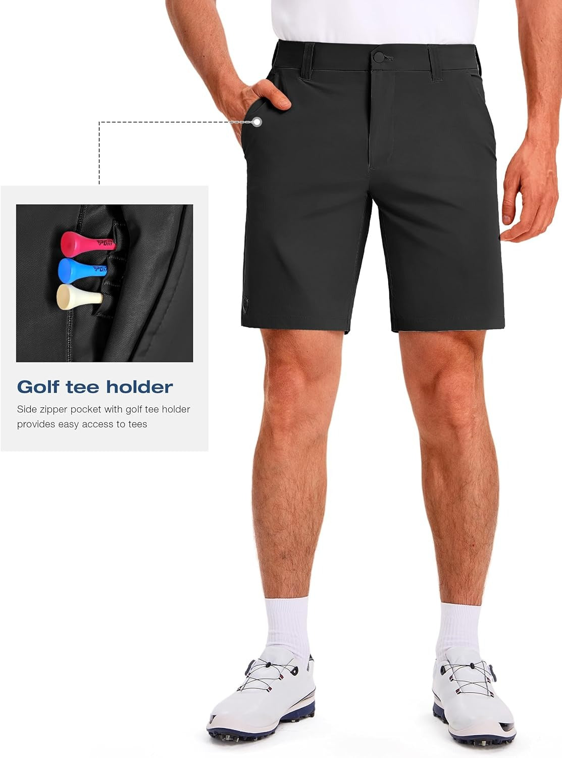 PULI Men's Golf Shorts 9 Inch Inseam Stretchy Water-Resistant with 5 Pockets for Travel Hiking Casual Business