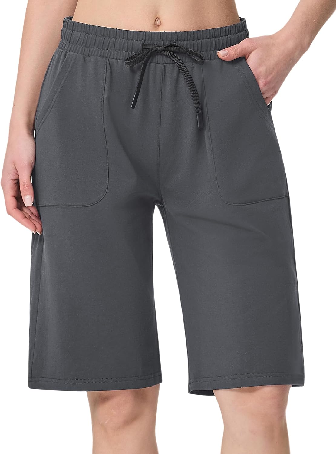 SPECIALMAGIC Women's Cotton Sweat Shorts with Pockets 12" Athletic Lounge Sports Workout Bermuda Knee Shorts