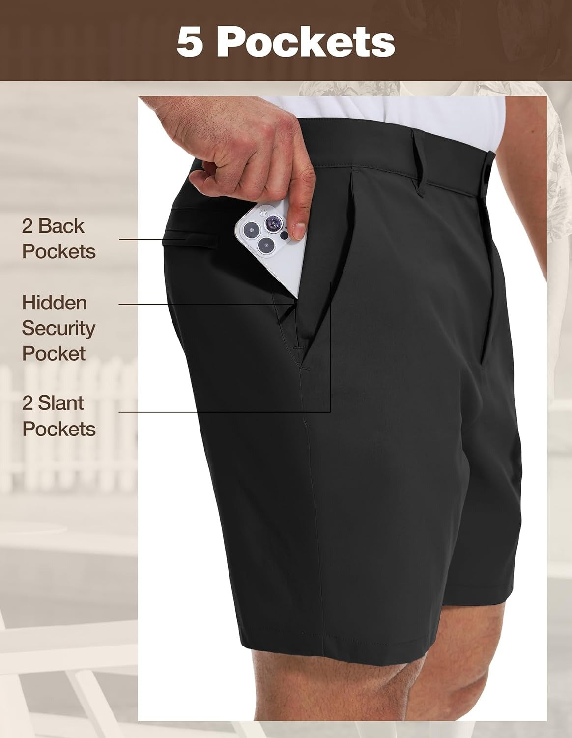 PULI Men's Big & Tall Golf Shorts Stretch 10 Inch Inseam Waterproof Lightweight Qiuck Dry Hiking Shorts