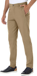PULI Men's Golf Pants Stretch Slim Fit Casual Work Hiking Tapered Waterproof Pants with Pockets