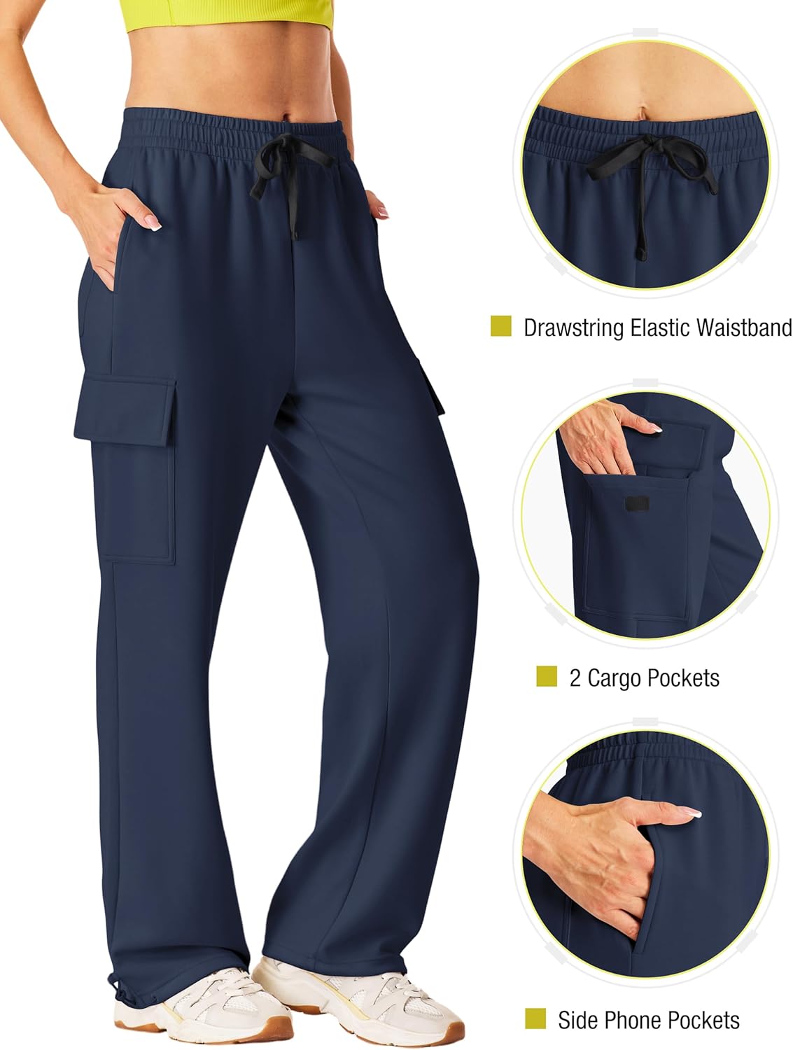 Women's Cargo Sweatpants Wide Leg High Waisted Baggy Sweat Pants Fall Flared Joggers with Pockets