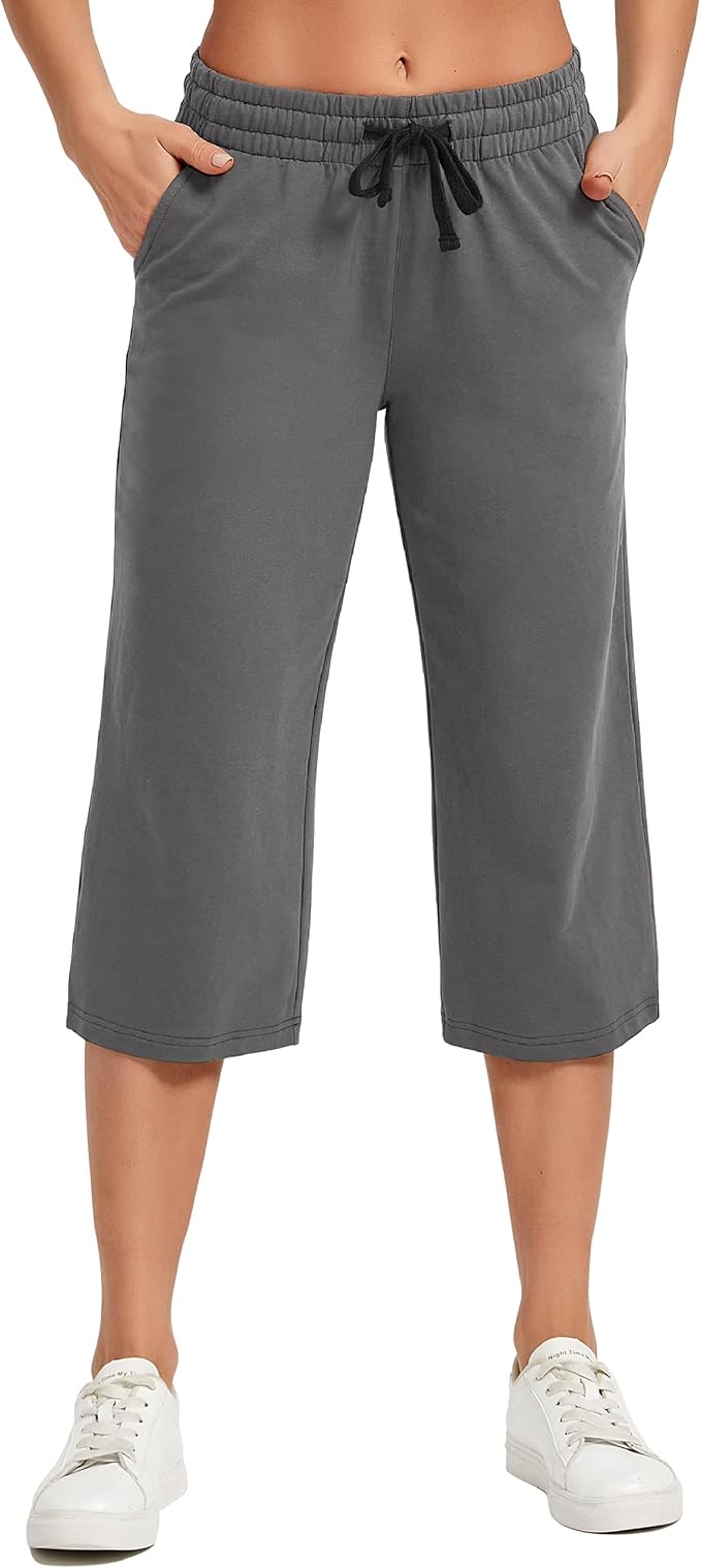 SPECIALMAGIC Women's Capri Pants Cotton Yoga Wide Leg Pajama Pants Capris Sweatpants Sports