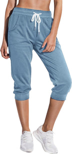 SPECIALMAGIC Women's Capri Sweatpants Cropped Jogger Running Pants Lounge Loose Fit Drawstring Waist with Side Pockets