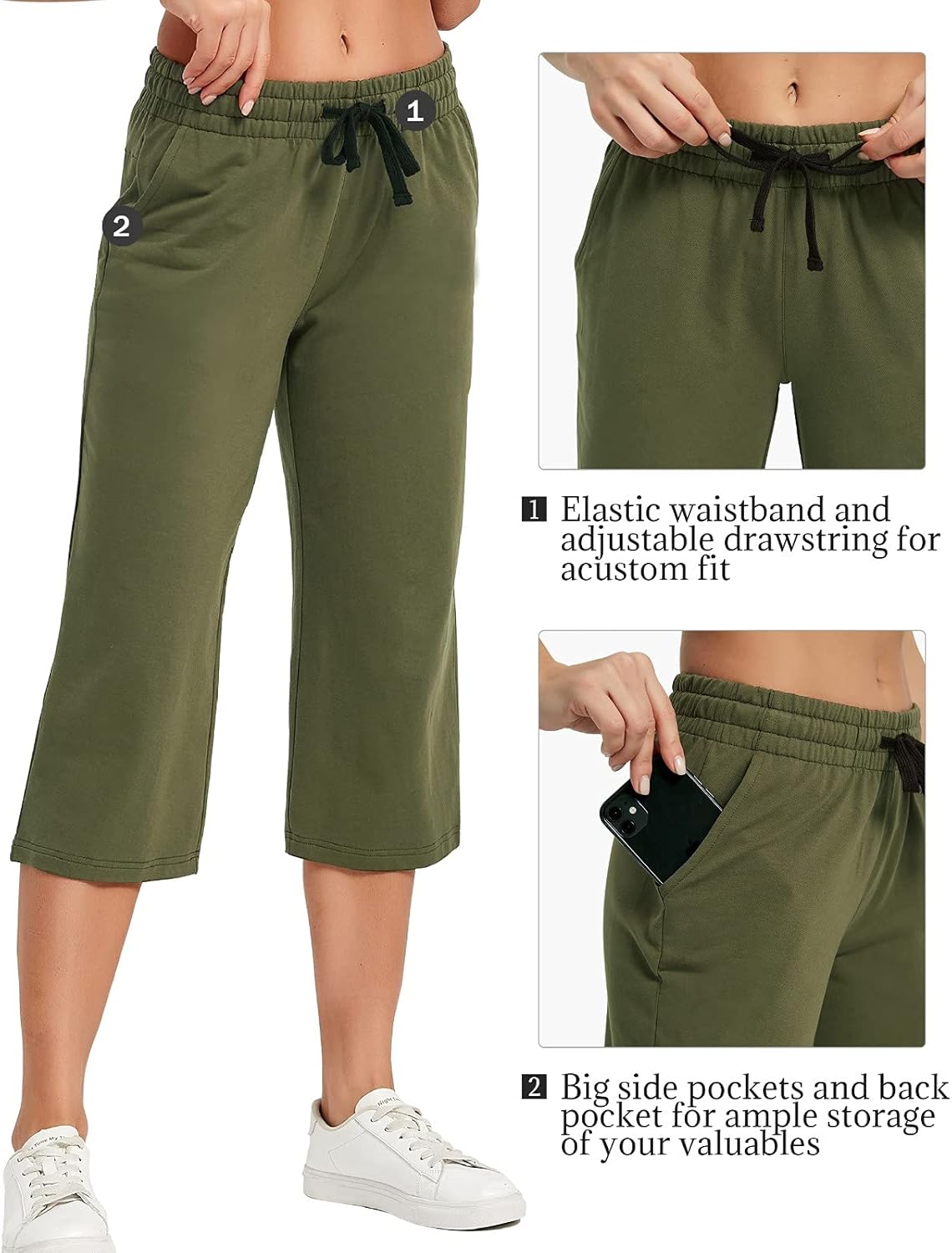 SPECIALMAGIC Women's Capri Pants Cotton Yoga Wide Leg Pajama Pants Capris Sweatpants Sports