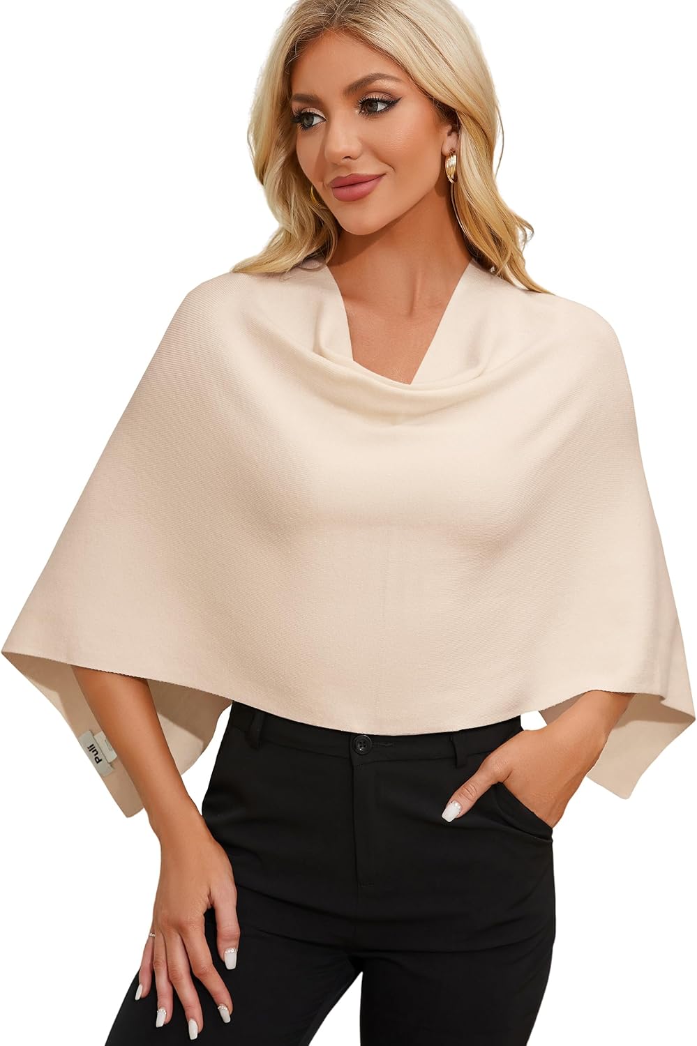 PULI Women's Capri Poncho Sweater Cropped Versatile Shawl Soft Knit Wraps Cowl Neck Short Tops