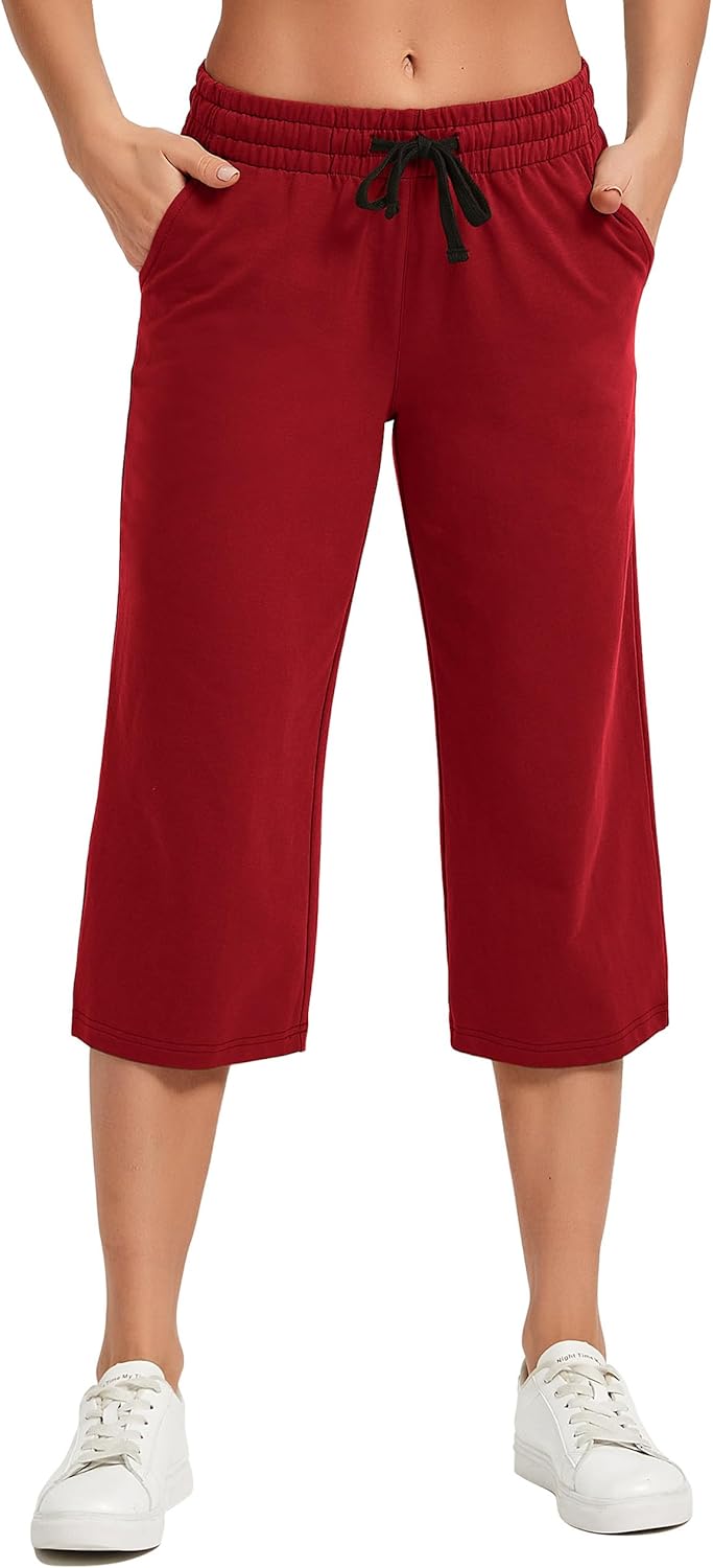 SPECIALMAGIC Women's Capri Pants Cotton Yoga Wide Leg Pajama Pants Capris Sweatpants Sports