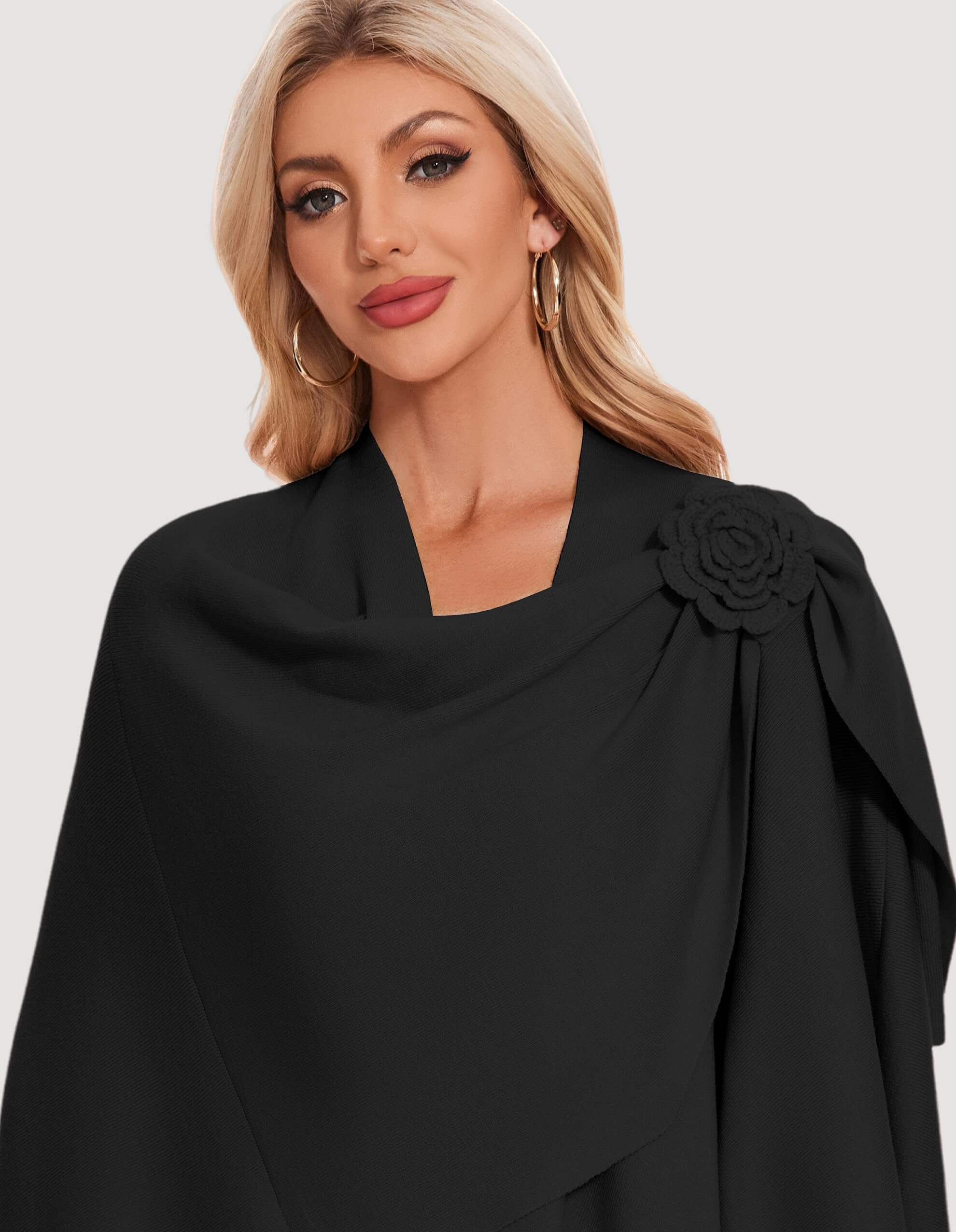 PULI Womens Elegant Cross Front Shawl Wraps Floral Wraps Soft Ponchos Cape Warm Travel Shawls